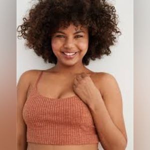 aerie Orange Ribbed Lightly Lined Sports Bra, Size L